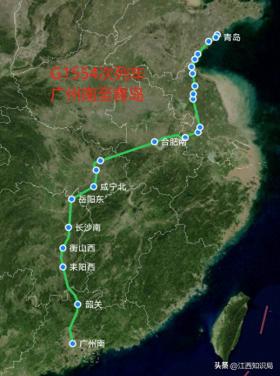 G1554次列车，广州至青岛高铁途经武汉扬州，全程12小时42分钟